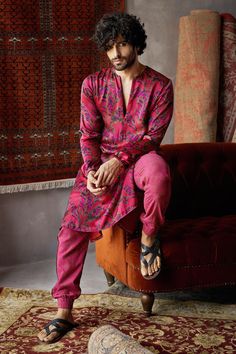 Anita Dongre Menswear, Designer Men Kurta, Print Kurta Design For Men, Printed Mens Kurta, Men’s Kurta Design, Men Printed Kurta, Printed Kurta For Men, Kurta Outfit, Punit Balana