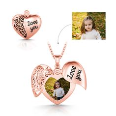 This photo necklace is perfect for making memories last forever. Don't miss this romantic and delicate piece! Unique, special and beautiful, this heart locket necklace is cleverly designed with one half engraved with "Love You" and one half designed as a floral totem. The necklace is crafted in sterling silver with stunning detailing, and with the addition of your own photo, this beautiful piece will be even more memorable.Weight: 4.9 gWidth: 17.6 mmHeight: 23.9 mmThickness: 5.1 mmMaterial: 925 Personalized Heart Locket Necklace For Anniversary, Heart-shaped Locket Necklace For Wedding, Valentine's Day, Heart Locket Necklace - Mother's Day Gift For Her, Heart-shaped Gold Locket Necklace For Personalized Gift, Heart-shaped Necklaces For Valentine's Day Commemoration, Memories Last Forever, Vintage Locket, Heart Locket Necklace, Vintage Lockets