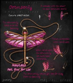 a pink dragonfly is hanging from a gold chain with instructions on how to use it