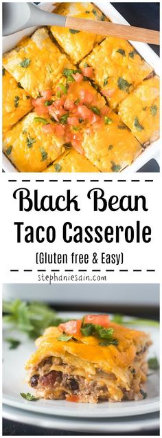 black bean taco casserole with cheese and tomatoes