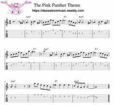 the pink panther theme sheet music for guitar with tabs, notes and tabula