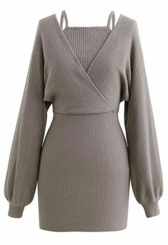 Xxl Size Dresses Style, Cold Clothes, Dresses Winter, Knitted Dresses, Knit Wear, Knit Wrap Dress, Taupe Grey, High Key