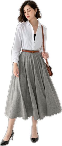 Gray Long Skirt For Spring, Classic Full Skirt With Pockets, Vintage Long Pleated Skirt, Gray Flared Maxi Skirt With Lined Skirt, Gray Flared Maxi Skirt With Lining, Winter Pleated Full Maxi Skirt, Gray Pleated Midi Skirt, Gray Long Pleated Skirt, Gray Knee-length Skirt For Spring