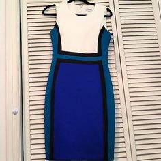 New Strength Blue Stretch Lined Dress, Blue Lined Midi Dress, Blue Lined Midi Length Mini Dress, Blue Midi Length Mini Dress With Lining, Blue Lined Mini Dress Midi Length, Chic Blue Lined Dress, Fitted Sleeveless Blue Dress For Spring, Blue A-line Midi Dress Lined, Blue Bodycon Sheath Sleeveless Dress