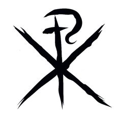 the letter k is made up of two crossed swords and an inverted cross on one end