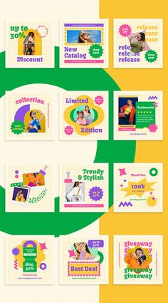 an advertisement for the new disney store is shown in green and yellow, with images of princesses