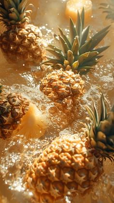 several pineapples are being cooked in the water