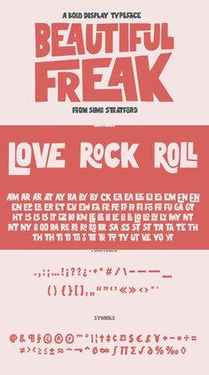 a poster with the words love rock roll written in red and white, on a pink background