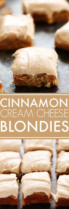 cinnamon cream cheese blondies on a baking sheet with the title text overlay reads cinnamon cream cheese blondies