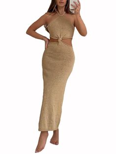 Material:Made of 90% Polyester + 10% Spandex. Knitted fabric, very breathable and skin-friendly, soft, and comfortable to wear.Features: Cut-out, beach dresses, adjustable spaghetti strap, sleeveless, backless, casual summer dresses, ankle-length, sexy long dresses, bodycon. Wedding Dress Organza, Backless Long Dress, Bodycon Tops, Dresses Bodycon, Custom Size Dresses, Multi Dress, Long Dress Casual, Mini Dress Casual, Long Sleeve Bodycon