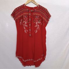 Nwt Johnny Was Embroidered Red Lightweight Blouse. Size S Beautiful Embroidery Buttons Are Embroidered As Well Stitching Details At Edges Vibrant Red Color Boho Vacation Casual Beach Southwest Southwestern Aztec Embroidery Buttons, Stitching Details, Colorful Boho, Beautiful Embroidery, Colour Schemes, Johnny Was, Vibrant Red, Red Color, Stitching