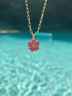 - 17” length Hibiscus Necklace, Pink Hibiscus Flower, Red Hibiscus, Pink Hibiscus, Deep Art, Bow Bracelet, Hibiscus Flower, Moon Jewelry, Hibiscus Flowers