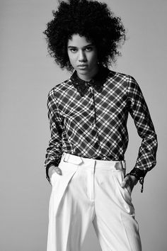 #Sisley #Sisleyfashion #SS2017 #woman #collection #fashion #trend #checks #black #white #pants #shirt White Pants, Checks, Black White