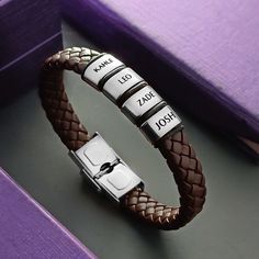 Looking for a unique and thoughtful gift for someone special? Look no further than Belle Fever Personalised Brown Leather Bracelet! Crafted from high-quality, hypoallergenic materials and handcrafted in-house, this bracelet is both durable and comfortable to wear, making it the perfect accessory for any occasion.The bracelet features a thick brown leather band that is solid and thick, giving it a premium feel. The steel plate on the bracelet can be inscribed with a name, date, or symbol of your Adjustable Stainless Steel Braided Bracelet As Gift, Modern Handmade Bracelets For Friendship, Brown Braided Bangle Bracelets As Gift, Brown Braided Bangle Bracelet For Gift, Brown Braided Bracelet For Gifts, Modern Personalized Wristband For Gift, Modern Personalized Wristband As Gift, Personalized Brown Bracelet Jewelry, Personalized Elegant Leather Bracelet As Gift