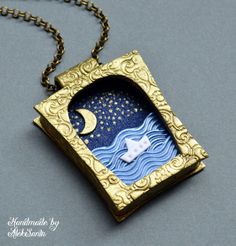 "Celestial Mothers gift Sea necklace Sea pendant Sea jewelry Blue necklace Blue pendant Blue jewelry 3D necklace 3D pendant 3D jewelry Polymer clay jewelry for women Gift for her Unusual necklace Unusual pendant Unusual jewelry Boat necklace Inspirational women gift Deep blue sea pendant necklace with a little white boat floating on the waves is a really unusual jewelry that remind a tiny stage with the sea decorations. The pendant is handmade of polymer clay and gold enamel that makes a beautif 3d Necklace, Fantasy Pendant, Fantasy Necklace, Sea Necklace, Elven Jewelry, Unusual Necklace, Sea Jewelry, Large Necklace, Polymer Clay Necklace