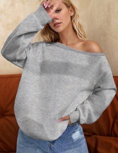 Women Casual Loose Sweatshirt With Drop Shoulder Design Grey Casual  Long Sleeve Knitted Fabric Plain Pullovers Slight Stretch All Women Clothing, size features are:Bust: ,Length: ,Sleeve Length: Oversized Gray Sweater Solid Color, Oversized Gray Sweater In Solid Color, Oversized Gray Solid Color Sweater, Oversized Long Sleeve Casual Knit Top, Casual Oversized Long Sleeve Knit Top, Casual Gray Long Sleeve Knit Top, Oversized Long Sleeve Knit Top, Knit Long Sleeve Sweatshirt For Loungewear, Casual Long Sleeve Stretch Knit Top