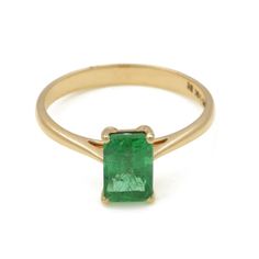 1.29 Ctw Emerald Ring in 14K YG Metal-1.90 Grams 14k Gold Emerald Cut Ring With Prong Setting, 14k Gold Emerald Ring Princess Cut, 14k Gold Princess Cut Emerald Ring, Luxury Solitaire Emerald Ring In Yellow Gold, Classic Solitaire Diamond Ring For May Birthstone, 14k Gold Emerald Cut Rings For May Birthstone, Luxury Yellow Gold Emerald Solitaire Ring, Classic Brilliant Cut May Birthstone Ring, Solitaire Ring For May Birthstone In Fine Jewelry Style