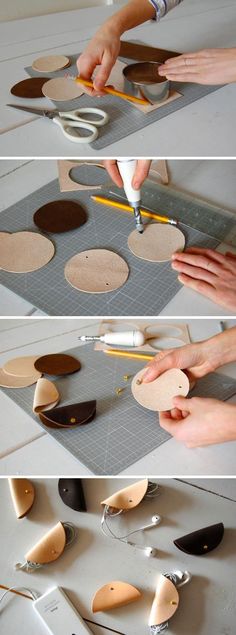 the process of making wooden spoons is being performed by someone using scissors to cut them