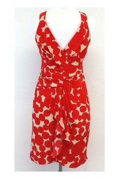 Size X-Small Red & Tan Polka Dot Sleeveless Dress Body 100% Silk Lining 97% Polyester 3% Spandex Concealed back zip Double v neck Gathered waist Waist 27.5" Shoulder to Hem 37" Polka Dot Sleeveless Lined Dress, Body Dress, Casual Work, Work Casual, Fashion Casual, Halter Dress, Wrap Dress, Polka Dot, Sleeveless Dress