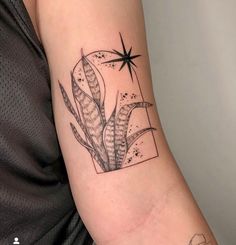 a woman's arm with a tattoo on it and a star above the plant