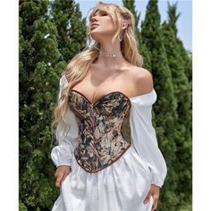 Brown Renaissance Floral Print Denim Corset Bustier Top Sweetheart Strapless Waist Trainer Underbust Bustier Waist Trainer Cincher Prepare To Make Hearts Throb With This Sultry Bustier Corset. Featuring An Alluring Floral Printed Denim Exterior, Sweetheart Neckline And Sleek Lace Up Back. Adjustable Waistline To Create The Perfect Hourglass Figure. Boning For Extra Structure And Support. Strapless Construction. Unlock Your Inner Seductress With This Ultra Sexy Corset Top! 100% New & Unworn! Meas Corset Bustier Top, Fashion Corset, Button Fashion, Brown Floral Print, Strong Bones, Denim Corset, Corset Bustier, Overbust Corset, Floral Denim