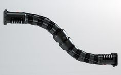 a close up of a black and white pipe