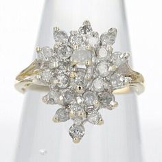 .83ctw Round Cut Diamond Cluster Statement Ring 10k Yellow Gold Size 6  | eBay Stone Diamond Ring, Diamond Color Grade, Vow Renewal, Diamond Cluster, Ring Ring, Diamond Clarity, Round Cut Diamond, Statement Ring, Colored Diamonds