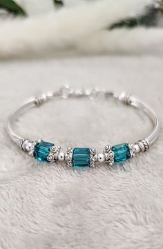 December Birthstone Bracelet Blue Topaz Bracelet Personalized - Etsy Topaz Bracelet, Blue Topaz Bracelet, Birthstone Bracelet, Memory Wire Bracelets, Bracelet Blue, Bracelet Ideas, Birthstone Bracelets, Memory Wire, December Birthstone