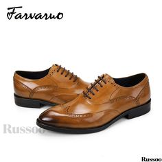 Russoo - Classic Mens Wing-tip Brogue Leather Oxford Shoes: Sophisticated Pointed Toe Design for Formal Events, Wedding Celebrations, and Office Attire in Elegant Light Brown - Ideal Valentines Day Gesture Wingtip Oxford Shoes For Wedding, Wingtip Oxford Wedding Oxfords, Wingtip Oxford Oxfords For Weddings, Fitted Wingtip Oxfords For Wedding, Brown Brogue Dress Shoes For Wedding, Brown Fitted Oxfords For Wedding, Brown Wingtip Shoes For Wedding, Brown Oxfords For Wedding, Wedding Dress Shoes With Pointed Toe For Spring