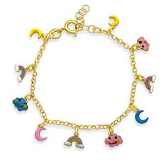 Happy Charms Kids Bracelet by Kury - Available at SHOPKURY.COM. Free Shipping on orders over $200. Trusted jewelers since 1965, from San Juan, Puerto Rico. Happy Charms, Kids Bracelet, Kids Bracelets, Enamel Charms, Kids Jewelry, Gold Plating, Charm Necklace, Gold Plate, Charm Bracelet