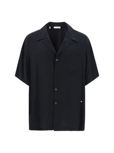 100% silk Designer Silk Shirt With Camp Collar, Designer Silk Collared Shirt, Luxury Silk Tops For Summer, Luxury Silk Shirt With Concealed Placket, Luxury Short Sleeve Summer Shirt, Designer Silk Shirt With Spread Collar, Classic Silk Tops For Business, Luxury Short Sleeve Shirt For Summer, Black Silk Business Top