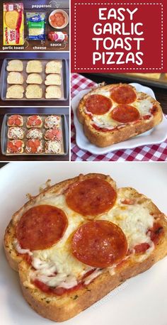 an easy garlic toast pizza with pepperoni and cheese is ready to be served in the oven