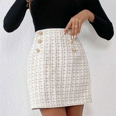 Super Cute And Stylish Ships In 5-10 Business Days White Lined Mini Skirt For Winter, White Lined Mini Skirt For Fall, Winter White Lined Mini Skirt, Trendy White Mini Skirt For Fall, Spring Tweed Pencil Skirt, Spring Tweed Lined Skirt, Trendy White Mini Skirt For Work, Elegant White Skirt For Fall, White Mini Skirt For Winter Workwear