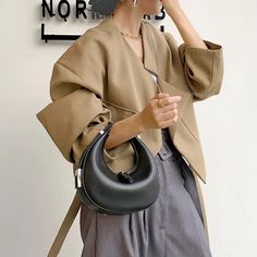 43814561939634 Understated Glamour, Moon Bag, Hobo Handbag, Genuine Leather Handbag, Black Leather Handbags, Moon Design, Hobo Handbags, Pocket Size, Half Moon