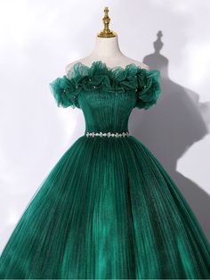 Prom Dress Green, Off Shoulder Tulle, Sweet 16 Dress, Green Tulle, 16 Dress, Corset Dress Prom, Long Prom Gowns, Graduation Dresses, فستان سهرة