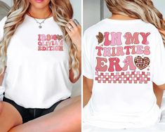 Celebrate your 30th milestone in style with this Personalized "In My Thirties Era" T-Shirt! Featuring a custom name and fun design, this shirt is perfect for 30th birthday celebrations or as a thoughtful gift for anyone born in 1994. Make your special day unforgettable with this unique, personalized tee! Ideal for birthday parties or casual wear. How to Order 1. Select Size: Choose the right size from the size chart provided in the photos. 2. Choose Color & Style: Select your preferred color. Decide between a crewneck or a hooded style for sweatshirts. 3. Pick Thread Color: Review the thread color options shown in the photos and specify your choice in the customization box. Need Customization or Help? If you need any customization or have any questions, feel free to message me. I'm here to 30th Birthday Tshirt, Thirtieth Birthday, 30th Birthday Shirts, Thirty Birthday, Groovy Font, Personalized Birthday Shirts, Cadeau Diy, 30th Birthday Parties, Birthday Party Shirt