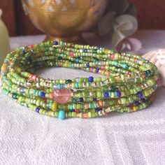 Margarita Time! Party Beaded Strand Jewelry, Bohemian Strand Jewelry For Parties, Green Wrap Bracelet With Colorful Beads, Green Bohemian Wrap Bracelet With Round Beads, Bohemian Green Wrap Bracelet With Round Beads, Green Multi-strand Wrap Bracelet As Gift, Green Multi-strand Beaded Bracelets Gift, Bohemian Hand-strung Beads For Party, Bohemian Party Beads For Summer