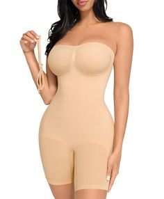 PRICES MAY VARY. Removable Straps Design: Featuring a strapless neckline, this bodysuit comes with matched colors and clear adjustable straps, allowing you to style it in multiple ways: strapless, conventional, cross-back, clear shoulder straps, or halter look. NO Curling & Rolling Design: This bodysuit using anti-slip gel strip and steel bones to prevent rolling. Anti-slip gel strip on the top to keep it from rolling down. 2 Steel bones under armpits on both sides to prevent curling. Mid thigh Strapless Shaping Bodysuit With Built-in Bra, Strapless Stretch Shapewear Bodysuit, Strapless Shaping Bodysuit Shapewear, Strapless Shaping Bodysuit, Stretch Smoothing Strapless Bodysuit, Strapless Stretch Smoothing Bodysuit, Strapless Smoothing Stretch Bodysuit, Solid Strapless Smoothing Bodysuit, Shapewear Bandeau Bodysuit With Built-in Bra