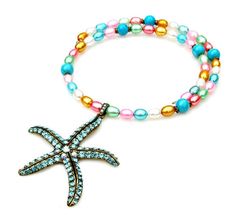 "WAS $98 NOW $55 Oh the ocean so blue ~ Oh the colors so bright ~ Feel like Amphitrite, Goddess of the Sea, with this unique, sparkle starfish pendant necklace. *The blue iridescent Austrian crystal pendant measures 3\" x 2\". *The wrap your neck choker style is adjustable and can range from 16\" necklace length to an 18\" necklace length. *This style leaves you free of the hassle from clasps or hooks. If you have any questions, please contact me. For more about me ~ the artist behind the jewelr Amphitrite Goddess, Turquoise Statement Earrings, Blue Starfish, 16 Necklace, Pearl Statement Necklace, Silver Statement Earrings, Goddess Necklace, Silver Choker Necklace, Starfish Pendant