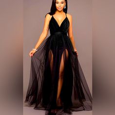 This Stunning Chiffon Dress/Gown Is Great For Any Cocktail Party, A Bridesmaid, Or Any Holiday Party. This Is A Floor Length Gown Has A Long A-Line Silhouette To Help Make A Perfect Fit. This Functional Dress, Comes W/A Pleated Bodice, Plunging Neckline And Cross Back Design Leading Into A Floor Length Silhouette For A Truly Elegant Look. As Well As Adjustable Spaghetti Straps For The Perfect Top Fit. The Lower Back Is Enclosed With A Zipper, And The Slight Stretch Provide An All Day Comfort, Wi Sheer V-neck Maxi Dress For Evening, V-neck Sheer Maxi Dress For Prom, Fitted Sheer V-neck Chiffon Dress, Backless Chiffon Dress For Prom, Sheer Bodice Backless Summer Dress, Backless Sheer Bodice Summer Dress, Backless Dress With Sheer Bodice For Summer, Backless Summer Dress With Sheer Bodice, V-neck Tulle Gown For Party