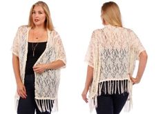 Plus Size Cover-up Bohemian Soft Knit Lace Fringed Hem Kimono Cardigan Plus Size Cover Up, Budget Outfits, Bohemian Kimono, Black Plus Size, Knit Lace, Lace Kimono, Long Fringes, Lace Cardigan