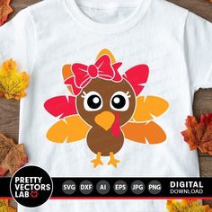 a white shirt with a turkey wearing a bow