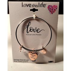 Love This Life Bracelet, Charm Bracelet, Stainless Steel Bangle With Silver Plated Charms. Classic, Stylish And Fun To Wear! Still In Its Original Packaging. Shipping Policy: Items Are Generally Shipped Usps Priority Mail Which Includes A Minimum Of $50 Insurance. All Items Are Carefully Packaged. If An Item Is Damaged During Shipping, Please Take Pictures And Let Me Know Immediately So A Claim Can Be Filed With The Shipper. I Have A Handling Fee That Helps Offset The Bubble Wrap, Peanuts And Other Packaging Materials I Use As I Don't Want Any Accidents. Thus Far, Everything Has Arrived In Beautiful Condition And I Would Like To Keep That Trend Going. If You Want To Purchase Multiple Items Silver Heart Bracelet For Best Friend On Valentine's Day, Silver Stainless Steel Heart Bracelet For Friendship, Silver Heart Bracelets For Best Friend Gift, Heart-shaped Silver Bracelets For Best Friend Gift, Silver Heart Bracelet For Best Friend On Mother's Day, Silver Name Bracelet For Best Friend And Mother's Day, Silver Sterling Bracelets For Best Friend Gift, Silver Sterling Silver Bracelet For Best Friend, Silver Bangle Charm Bracelet For Valentine's Day