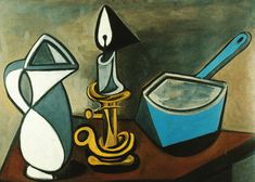 a painting of some kind of kitchen utensil on a table with other items