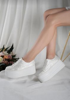 White Wedding Bridal High Heel, Custom Converse Shoes, Lace High Heels Sneakers For Bride, High Heeled Daisy Pearl, Embroidered Bridal Evening Shoes  It is your right to be both stylish and comfortable on your magnificent day. Heel height: 6 cm. ✈️ PROCESSING & SHIPPING ✈️ * Processing time for all our products is 1-2 days. Shipping times for countries are as follows; 💨 FAST DELIVERY! 📦 United States: 2-4 Business Days 📦 Canada: 2-4 Business Days 📦 Europe: 2-5 Business Days 📦 United Kingdom: 4-5 Business Days 📦 Australia-New Zealand: 2-4 Business Days 📦 For other countries: 2-5 Business Days o-------------o-------------o-------------o-------------o-----------o 🛒 RETURN & EXCHANGE 🛒 If for any reason you don't like the product, you can return it within 7 days. You can only return i Sneakers For Bride, Custom Converse Shoes, Shoes Bridesmaid, Wedding Shoes Bridesmaid, Lace High Heels, Sports Wedding, Heels Sneakers, Custom Converse, High Heel Sneakers