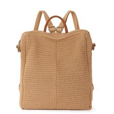 The Sak Los Feliz Backpack - |Hand Crochet - Bamboo| Front Wall, Convertible Backpack, The Sak, Hand Crochet, Leather Backpack, Top Handle, Zipper Pocket, Convertible, Shoulder Strap