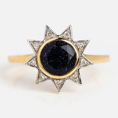 Eclectic Engagement Rings, Blue Sandstone Engagement Ring, Sandstone Engagement Ring, Wardrobe List, Starburst Ring, Planet Ring, Space Rings, Rose Gold Moissanite Ring, Galaxy Ring