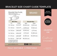 the braclet size chart guide is shown with instructions for how to use it