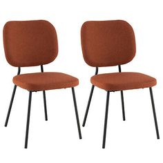 two orange chairs with black metal legs and an orange upholstered seat, on a white background