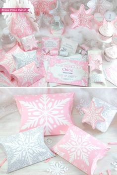 pink and silver snowflake themed party supplies